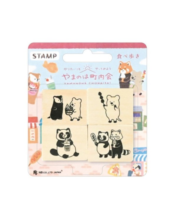 4 TAMPONS EN BOIS - YAMANOHA TOWN - FOOD MARKET - NB